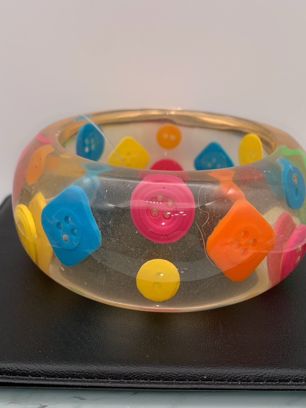 Chunky Colorful Button-Embellished Clear Resin Bangle Bracelet